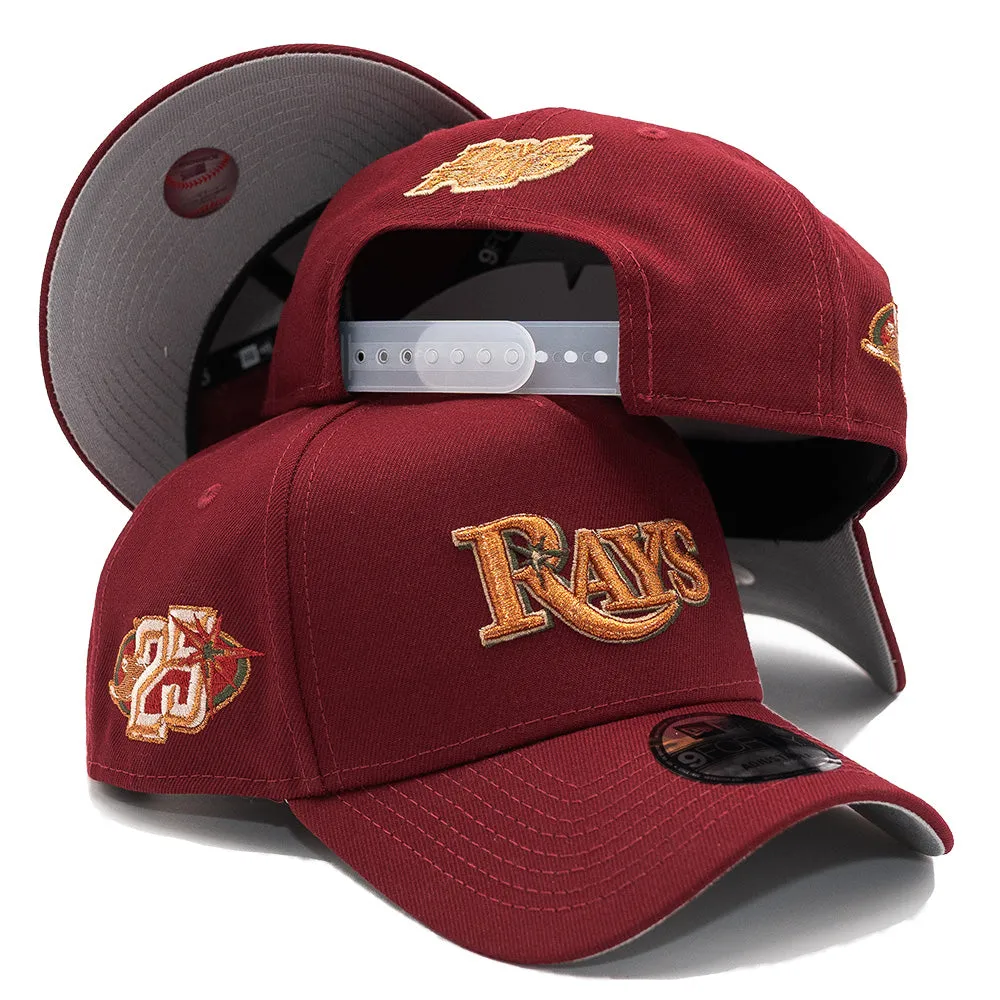 FRESH RAGS X NEW ERA TAMPA BAY RAYS SCRIPT 25th Anniversary SIDE PATCH - 9FORTY AFRAME SNAPBACK Holiday Berries & Pine