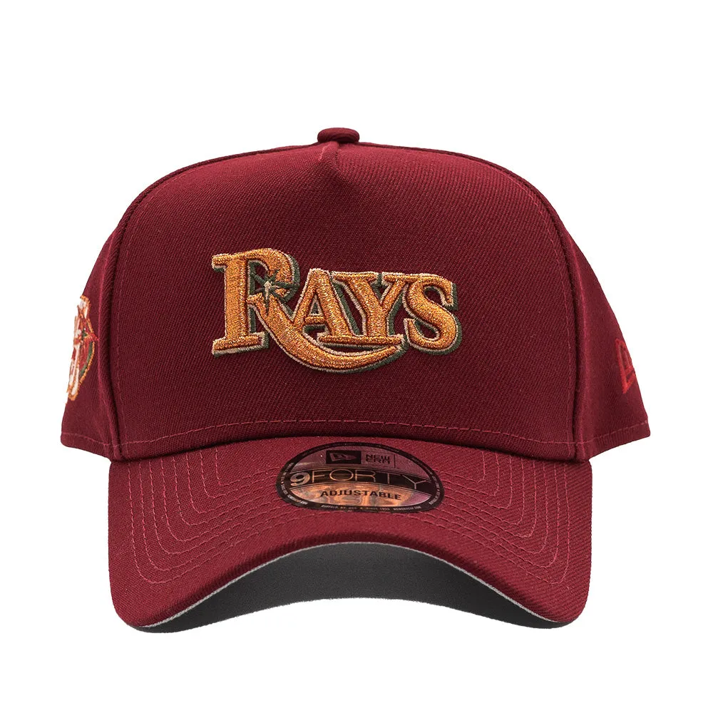 FRESH RAGS X NEW ERA TAMPA BAY RAYS SCRIPT 25th Anniversary SIDE PATCH - 9FORTY AFRAME SNAPBACK Holiday Berries & Pine