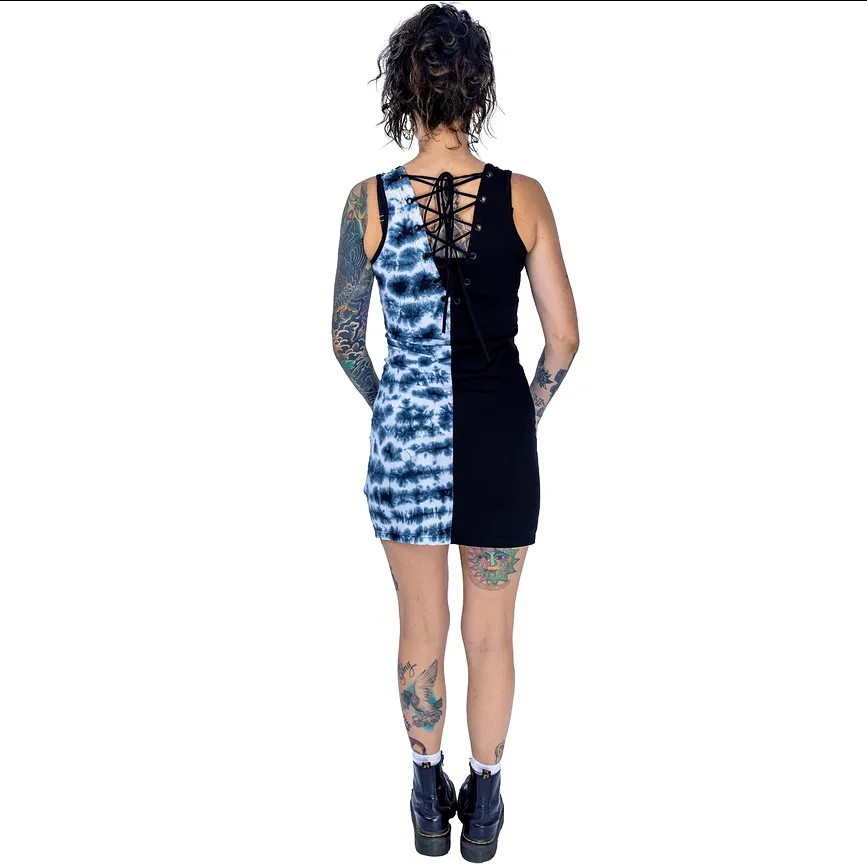 GARDEN SKULL DRESS - BLACK/GREY TIE DYE