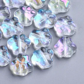 Glass Beads, Dog Paw Prints, Electroplated, Transparent, Clear, AB, 11mm