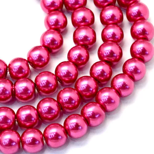 Glass Pearl Beads, Strand, Medium Violet Red, Round, 8mm