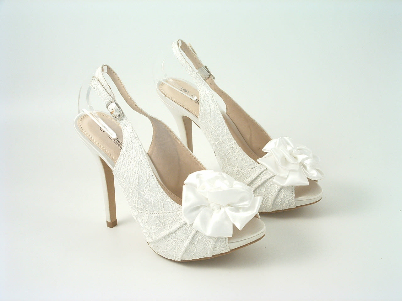 Glitz Shoes Kesha Ivory Lace Peep Toe Court Shoe