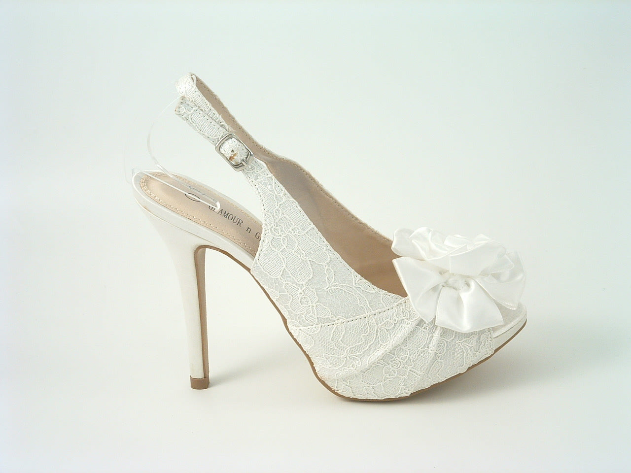 Glitz Shoes Kesha Ivory Lace Peep Toe Court Shoe