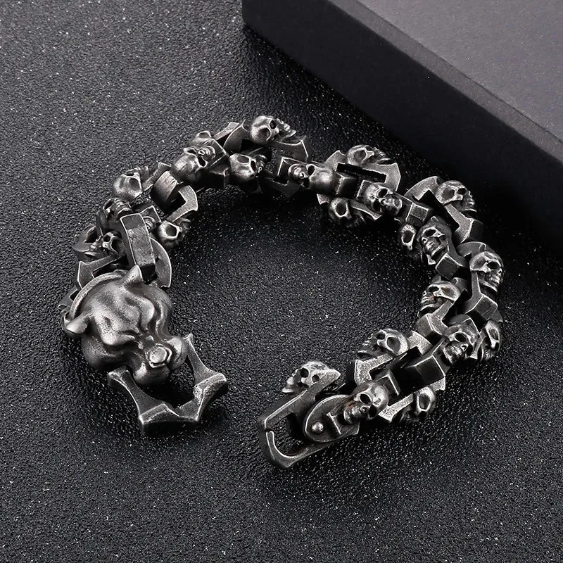 Gothic Ghost Matte Steel Bracelet with Bull Dog Accent