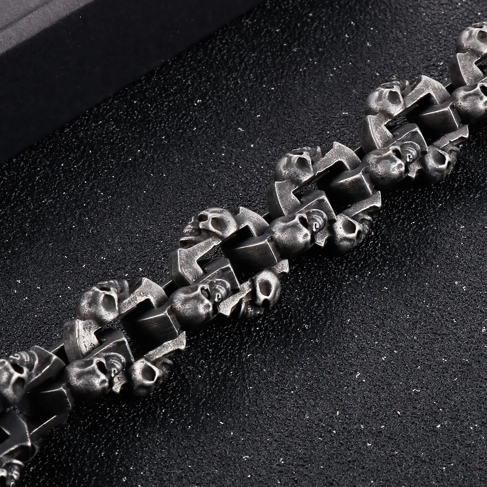 Gothic Ghost Matte Steel Bracelet with Bull Dog Accent