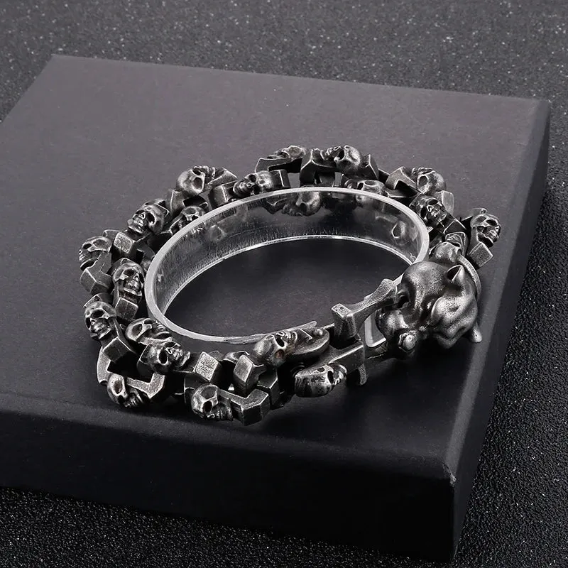 Gothic Ghost Matte Steel Bracelet with Bull Dog Accent