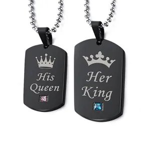 Him and Her Royalty Dog Tag Couple Necklace Set