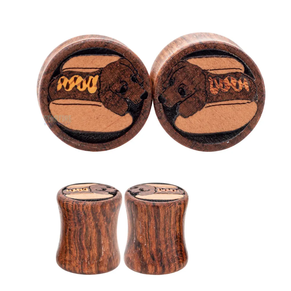 Hot Dog / Wiener Dog Wood Inlay Plugs