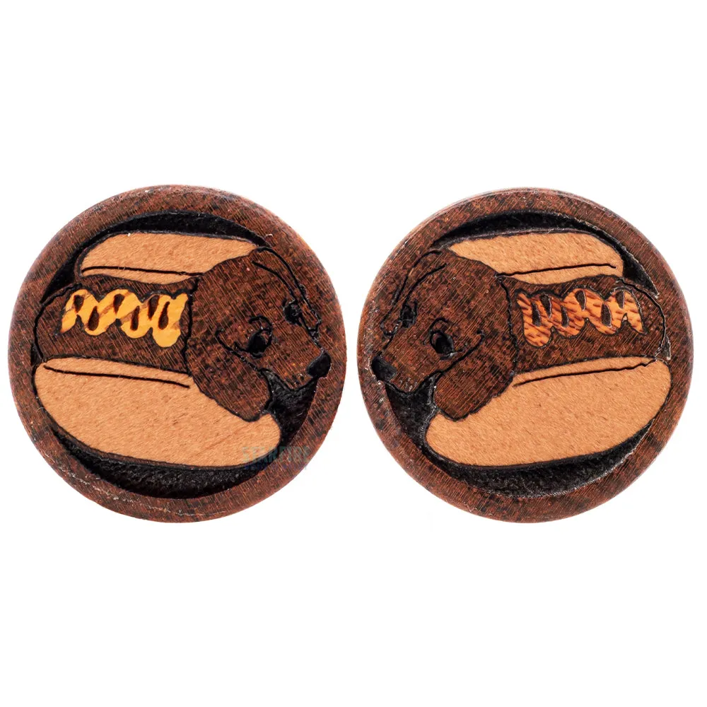 Hot Dog / Wiener Dog Wood Inlay Plugs