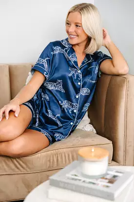 In Plain Sight Navy Blue Tiger Print S/S Pajamas