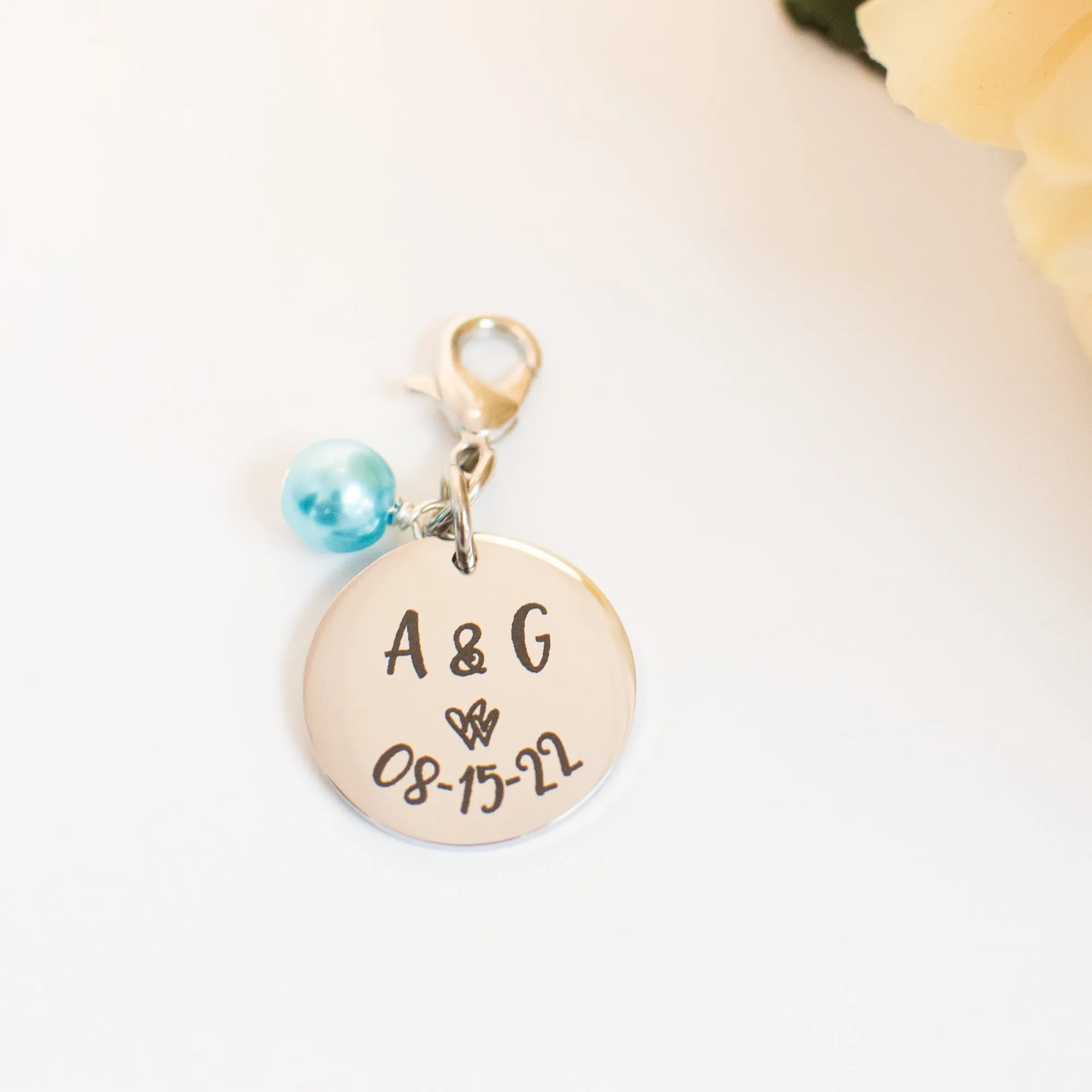 Initial & Date Bridal Bouquet Charm