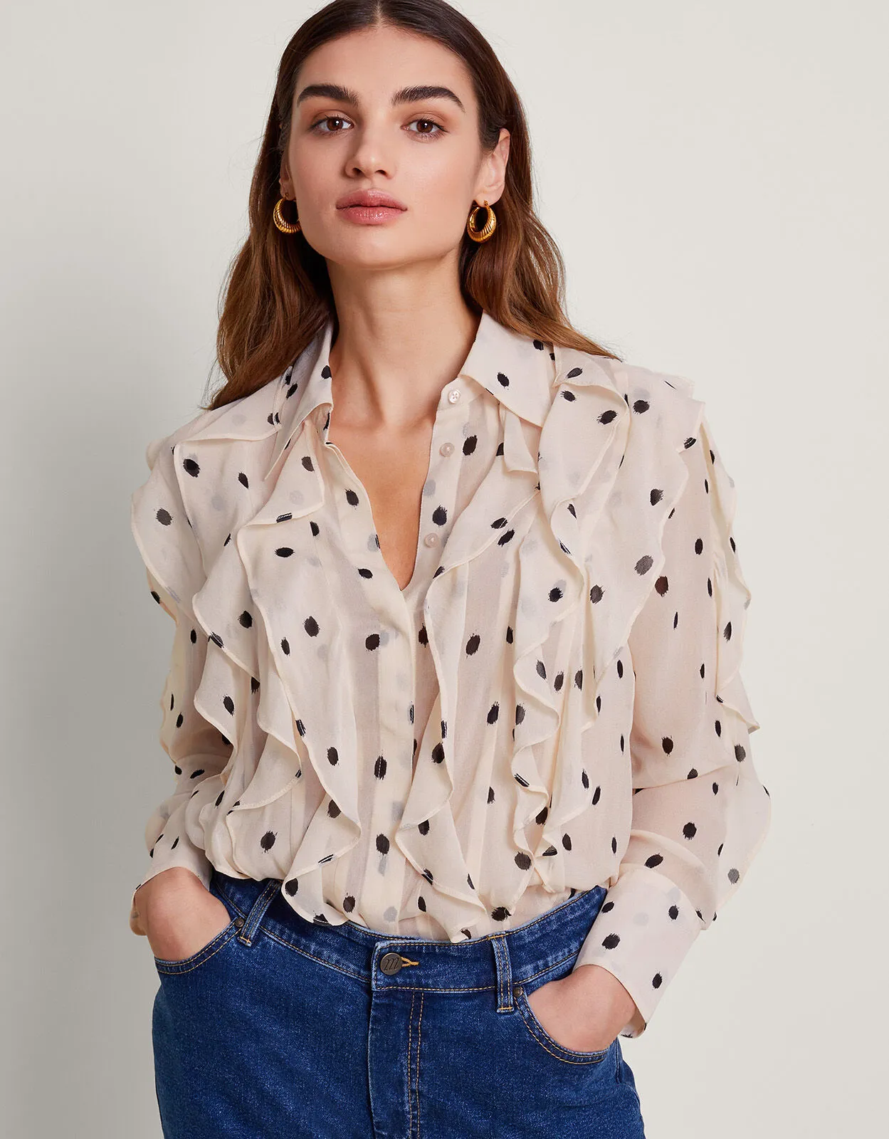 Irene Ruffle Spot Blouse Ivory