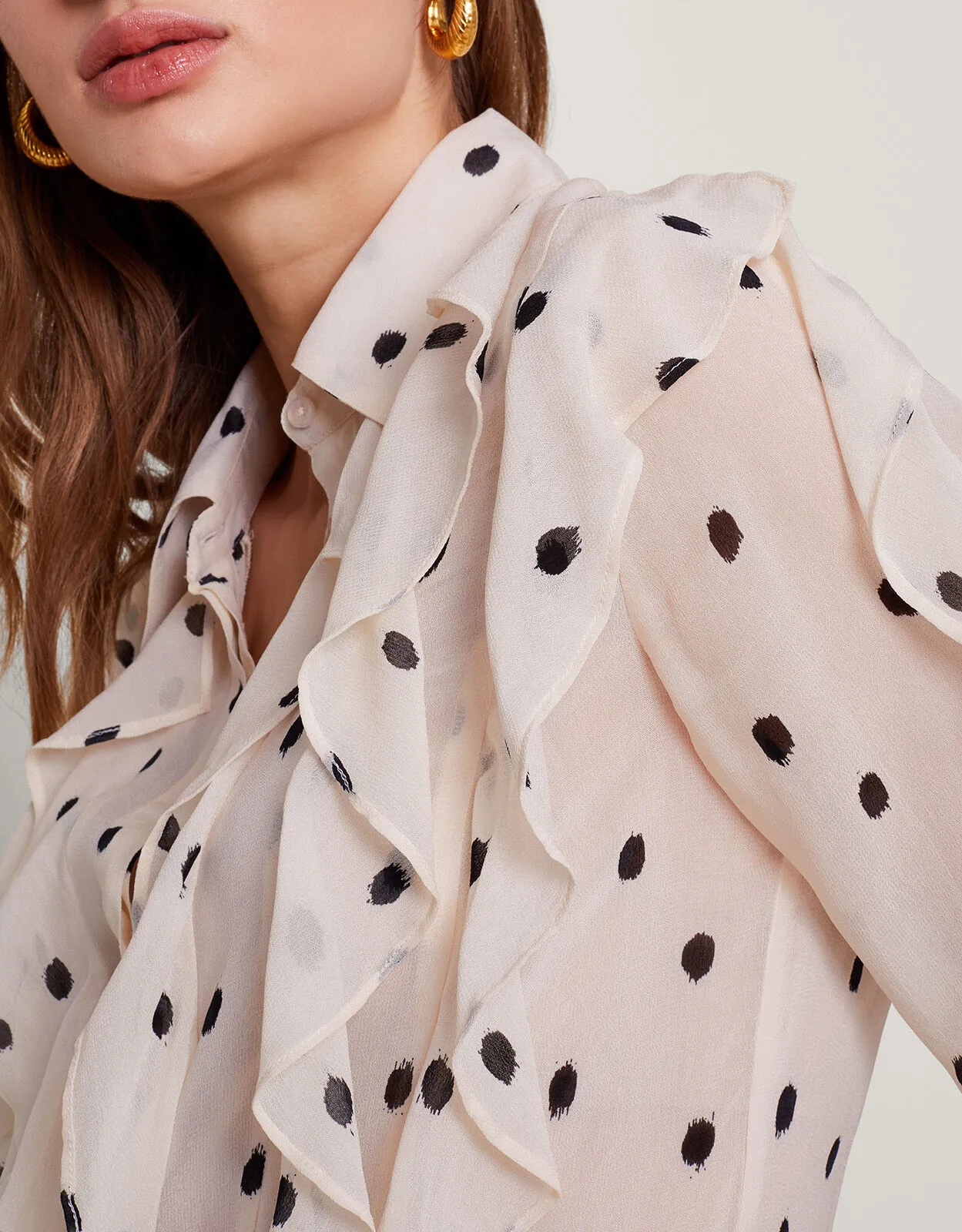 Irene Ruffle Spot Blouse Ivory