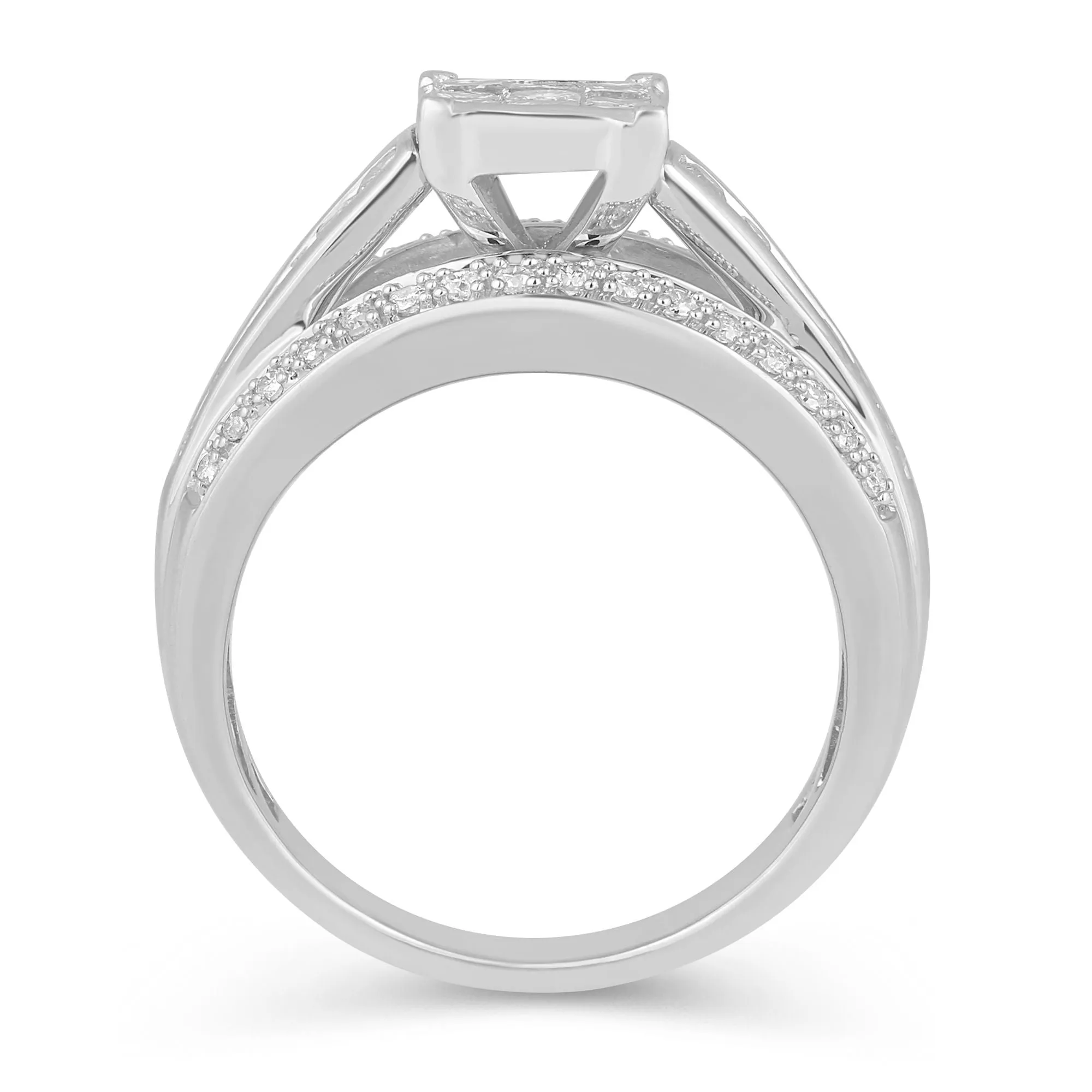 Jewelili 10K White Gold With 1.00 CTTW Natural White Diamonds Engagement Ring