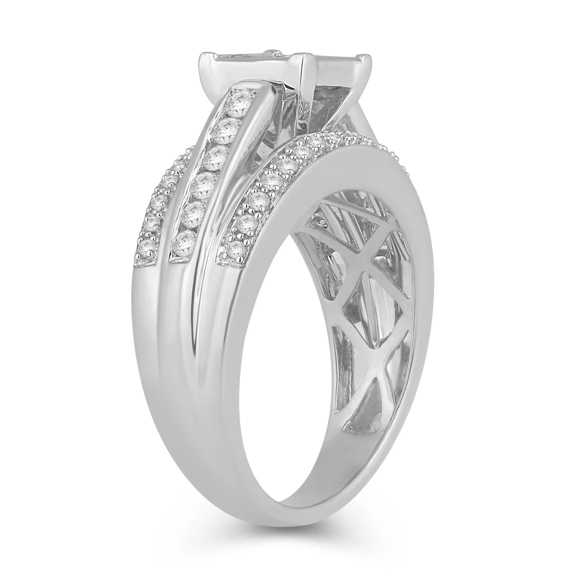 Jewelili 10K White Gold With 1.00 CTTW Natural White Diamonds Engagement Ring