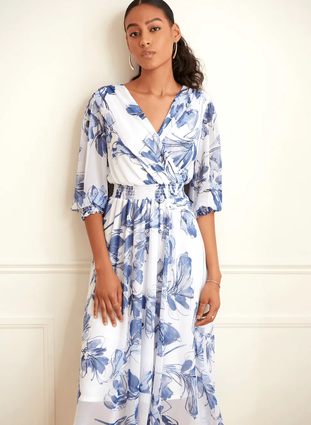 Joseph Ribkoff Blue & Vanilla Flowing Dress - 221344