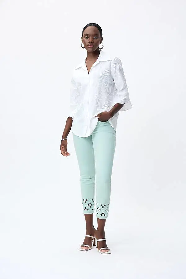 Joseph Ribkoff Cut-Out Denim Style Pants in Mint- 231960