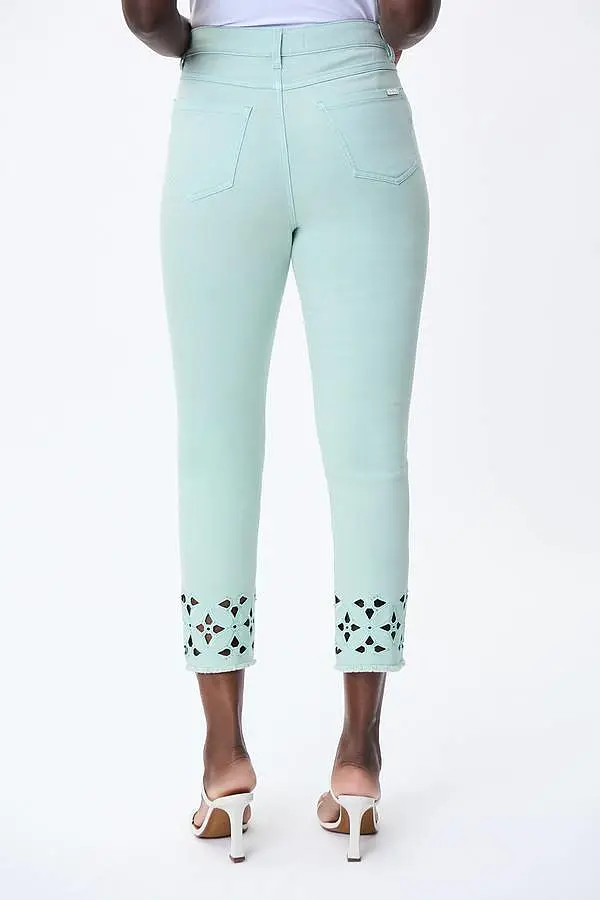 Joseph Ribkoff Cut-Out Denim Style Pants in Mint- 231960