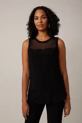 Joseph Ribkoff Mesh Detail Sleeveless Black Top - 221219