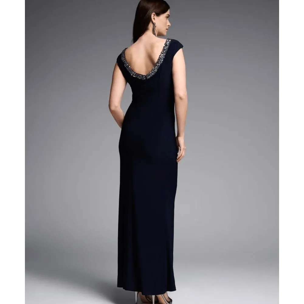 Joseph Ribkoff Midnight Blue Embellished Neckline Dress - 231709