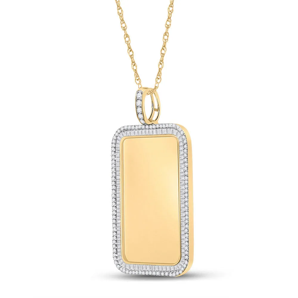 Keene Jewelers 10kt Yellow Gold Mens Baguette Diamond Dog Tag Picture Memory Pendant 2 Cttw