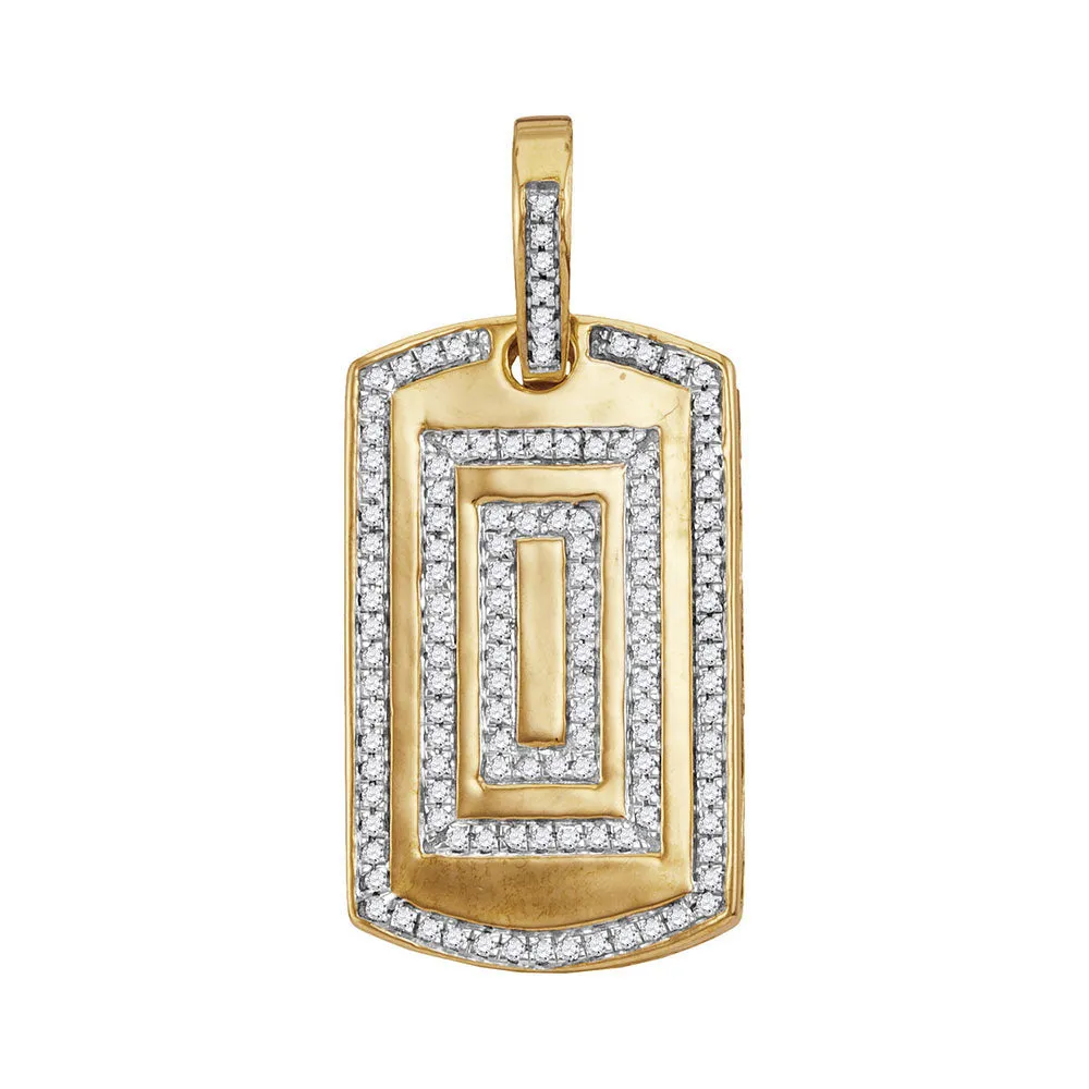 Keene Jewelers 10kt Yellow Gold Mens Round Diamond Dog Tag Charm Pendant 3/8 Cttw