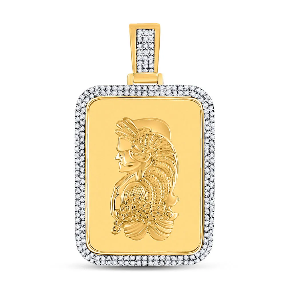 Keene Jewelers 10kt Yellow Gold Mens Round Diamond Dog Tag Charm Pendant 5/8 Cttw