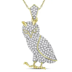 Keene Jewelers 10kt Yellow Gold Mens Round Diamond Owl Bird Animal Charm Pendant 1 Cttw