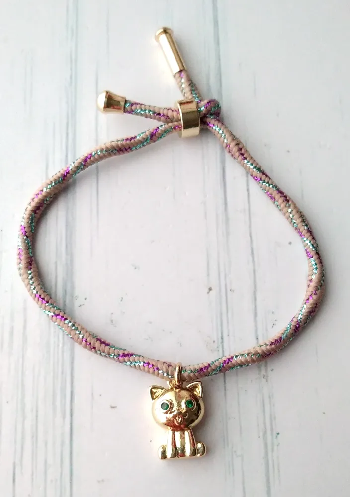 Kelly Anime Cat Metallic Corded Slider Bracelet