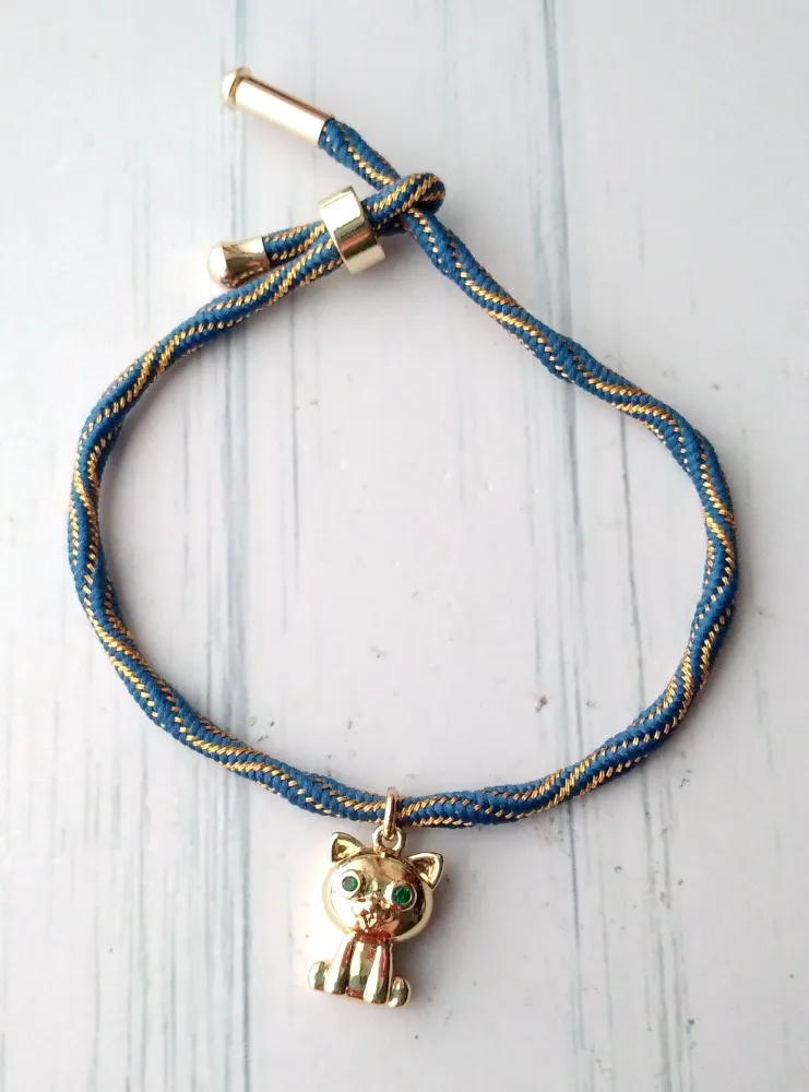 Kelly Anime Cat Metallic Corded Slider Bracelet