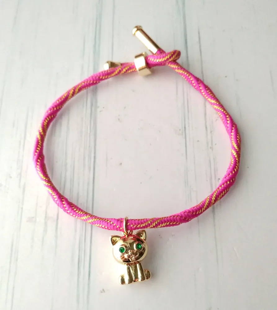 Kelly Anime Cat Metallic Corded Slider Bracelet