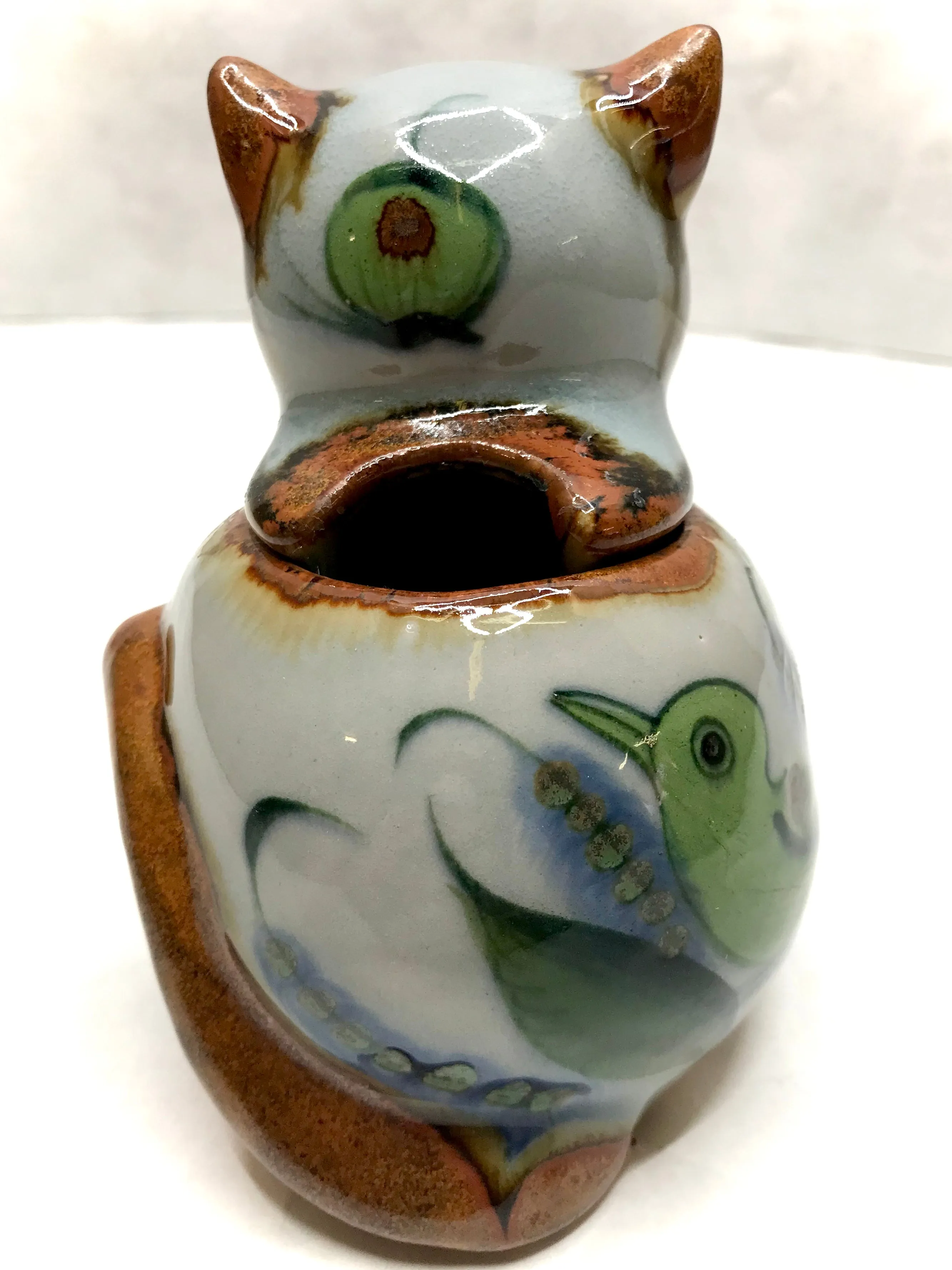 Ken Edwards Pottery Cat Sugar Bowl with Cat's Head Lid in stoneware  (KE.UV23)