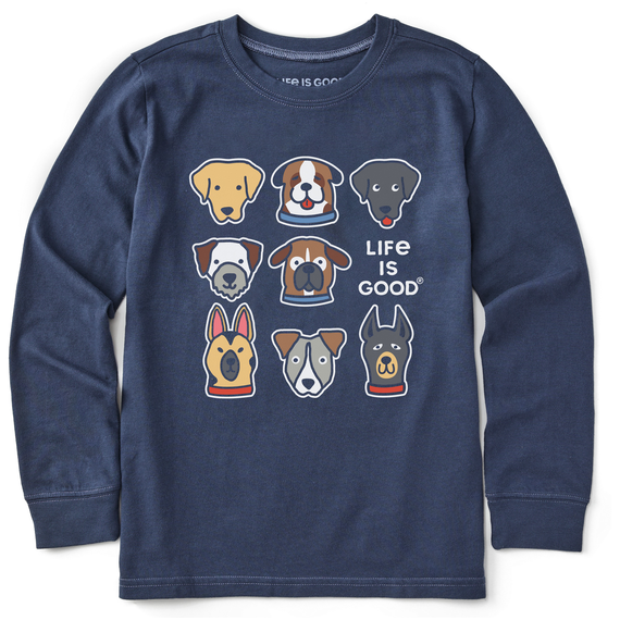 Kids Cute Dogs Long Sleeve Crusher Tee