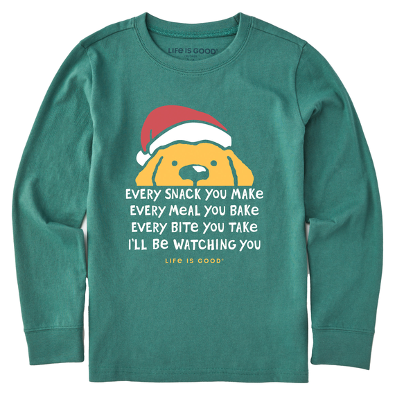 Kids I'll Be Watching You Santa Puppy Long Sleeve Crusher Tee