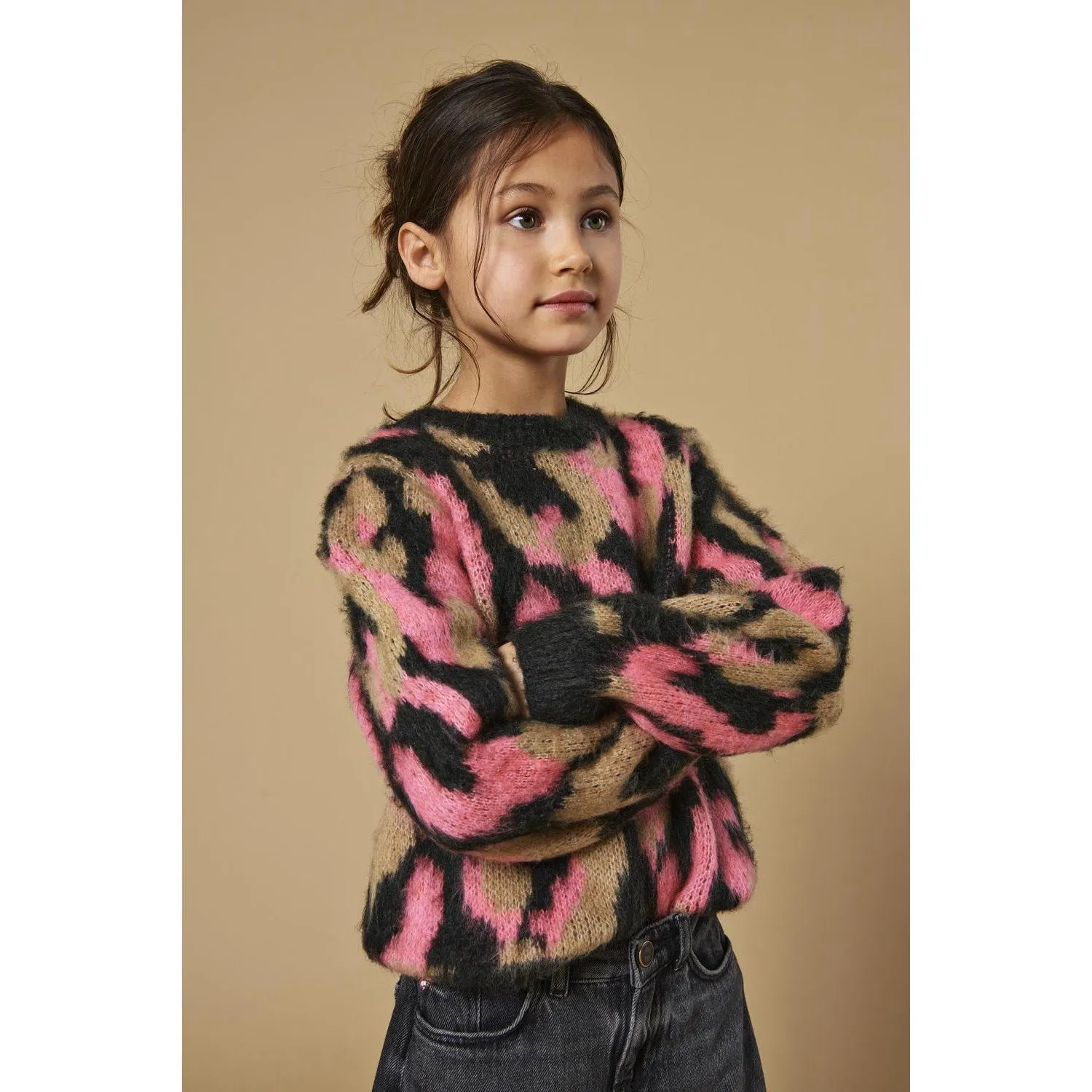 kids ONLY Pirate Black Salmon Rose + Curry Wild O-Neck Knit Blouse