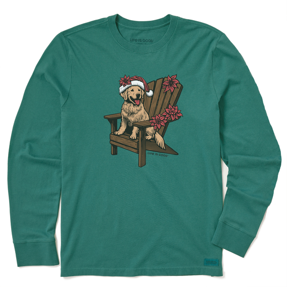 Kids Poinsettia Puppy Long Sleeve Crusher Tee