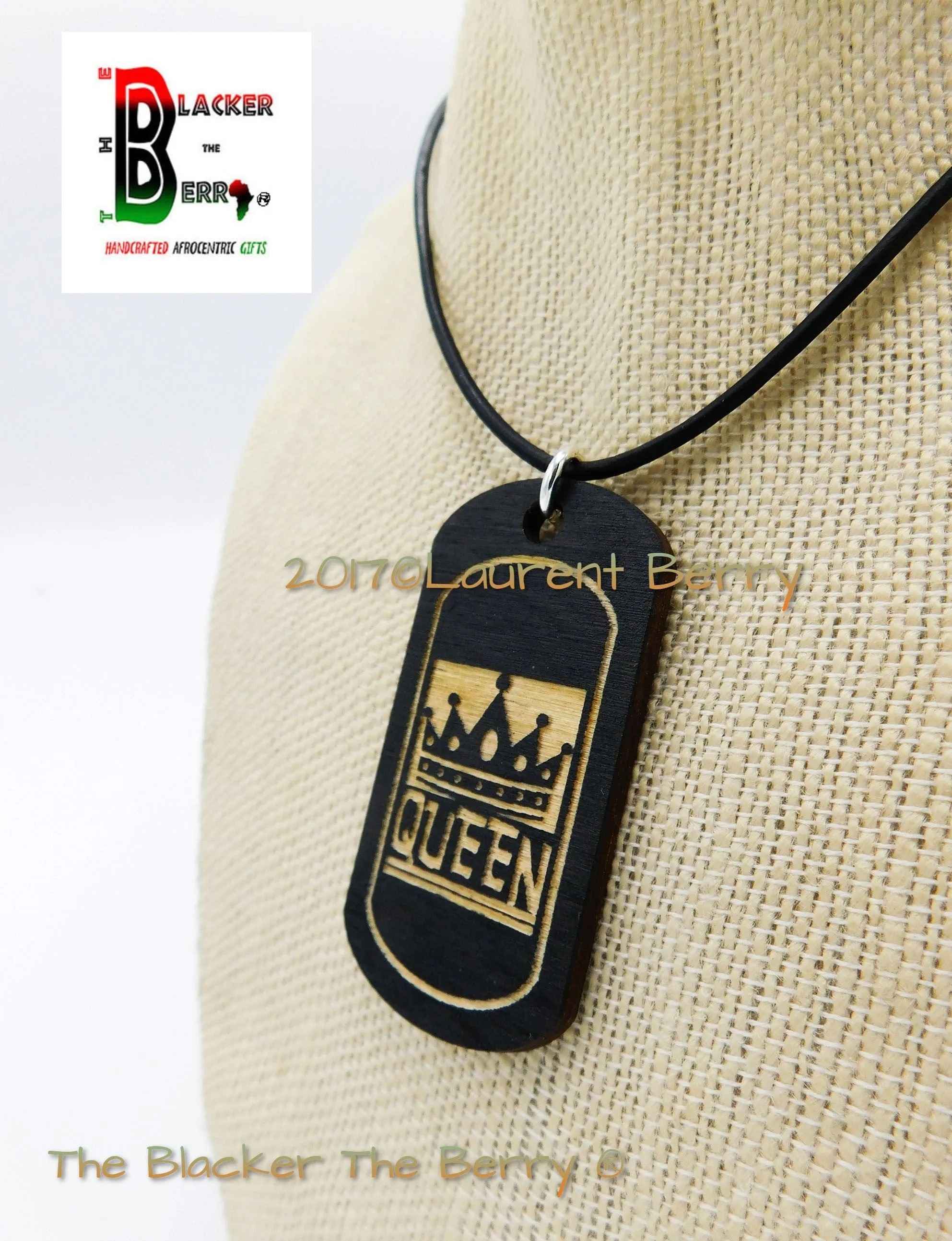 King & Queen Necklaces Wooden Dog Tags Handmade by The Blacker The Berry 