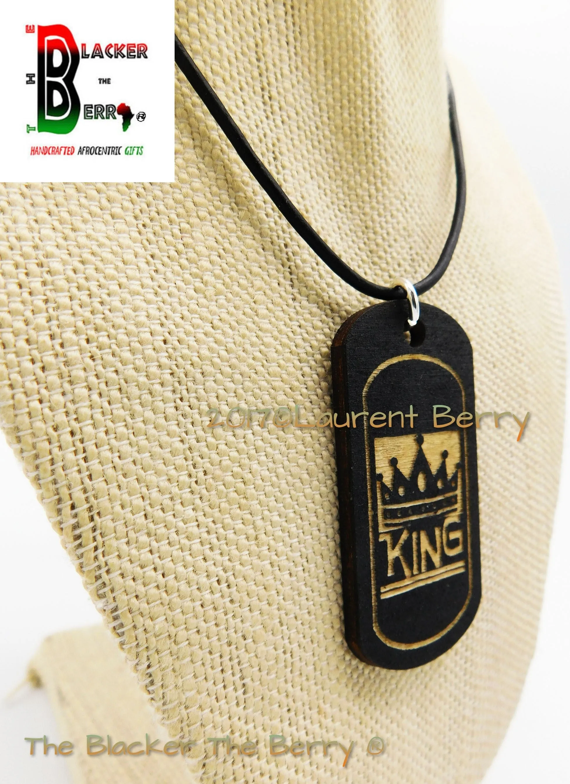 King & Queen Necklaces Wooden Dog Tags Handmade by The Blacker The Berry 