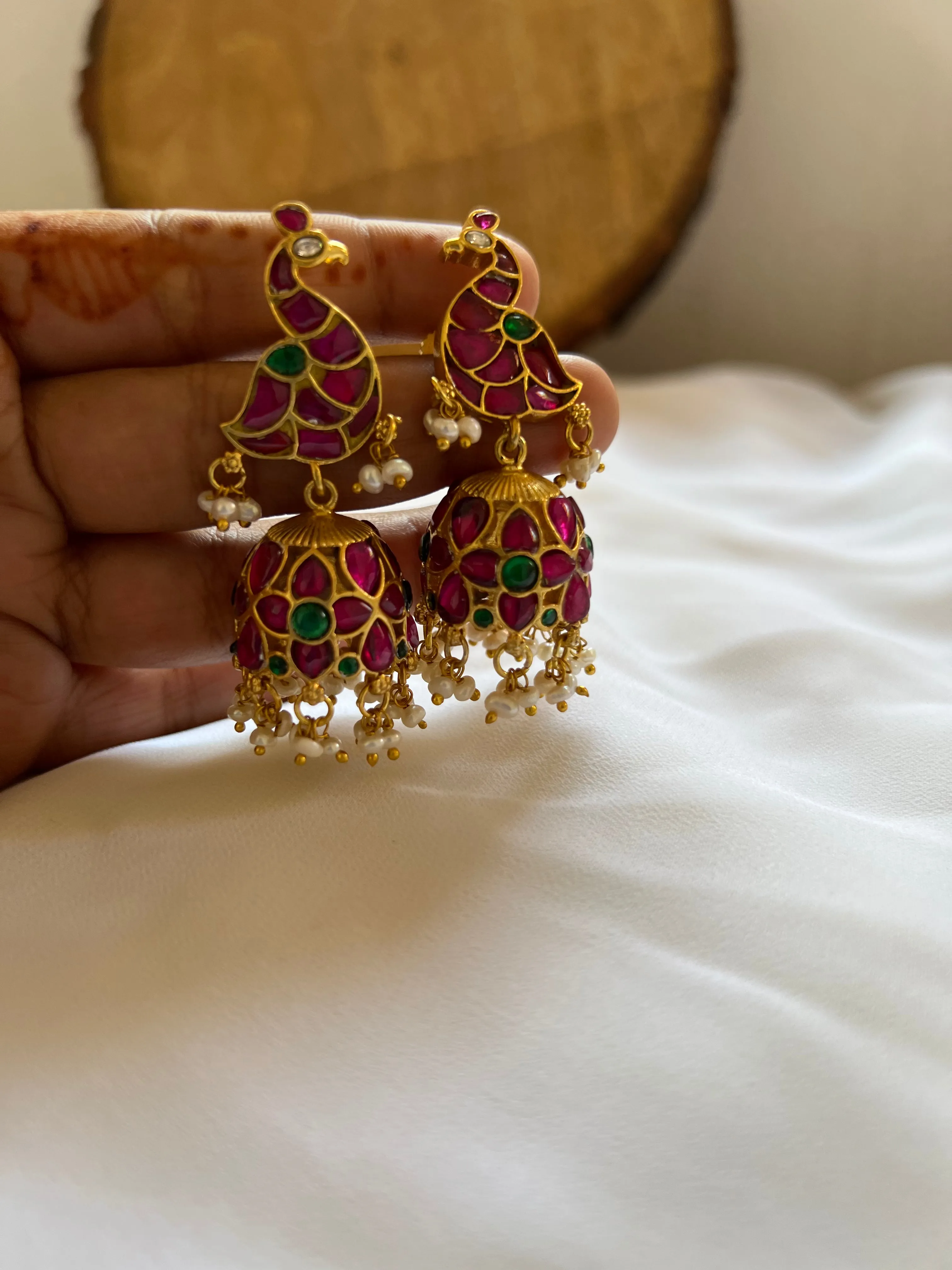 Kundan bird floral jhumkas