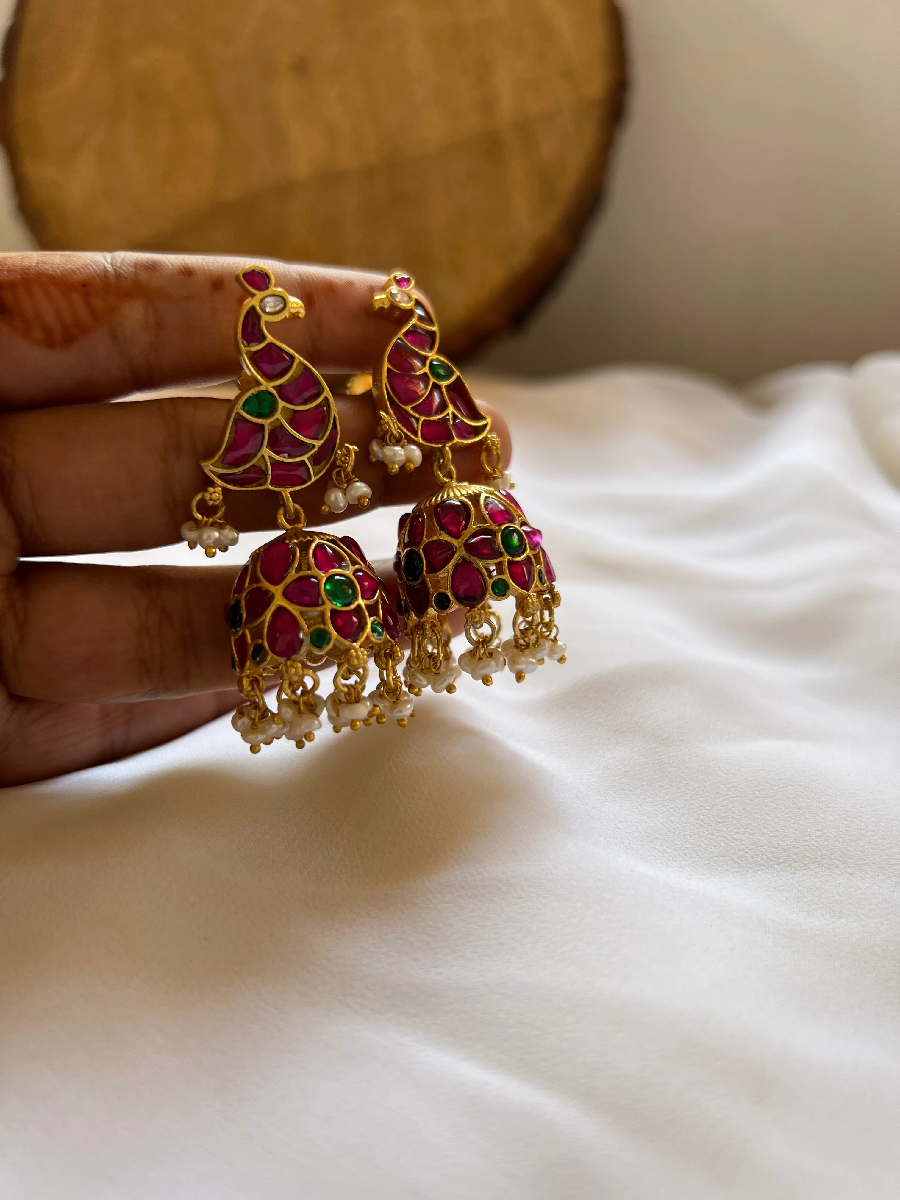 Kundan bird floral jhumkas