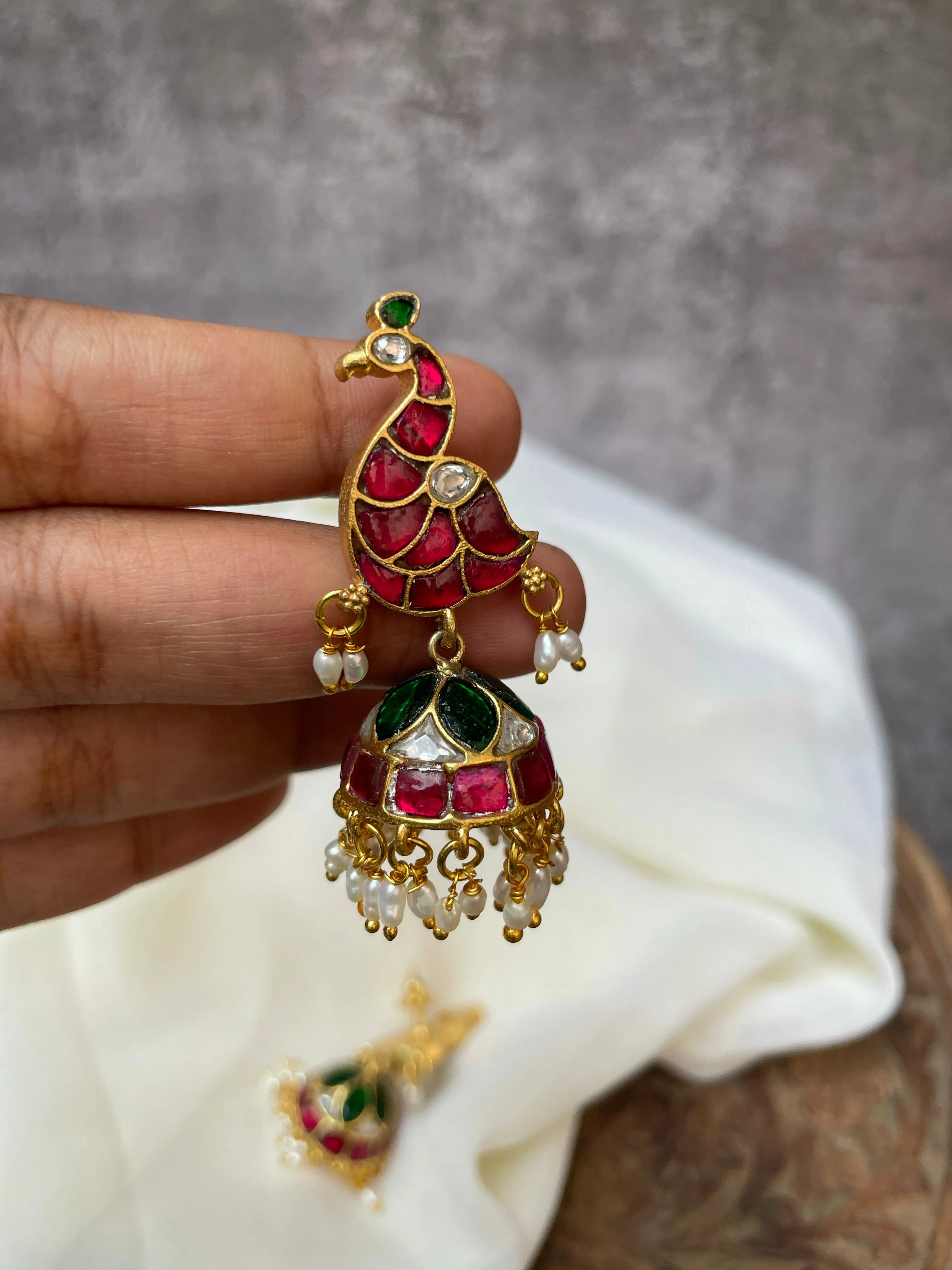 Kundan bird Jhumkas and studs