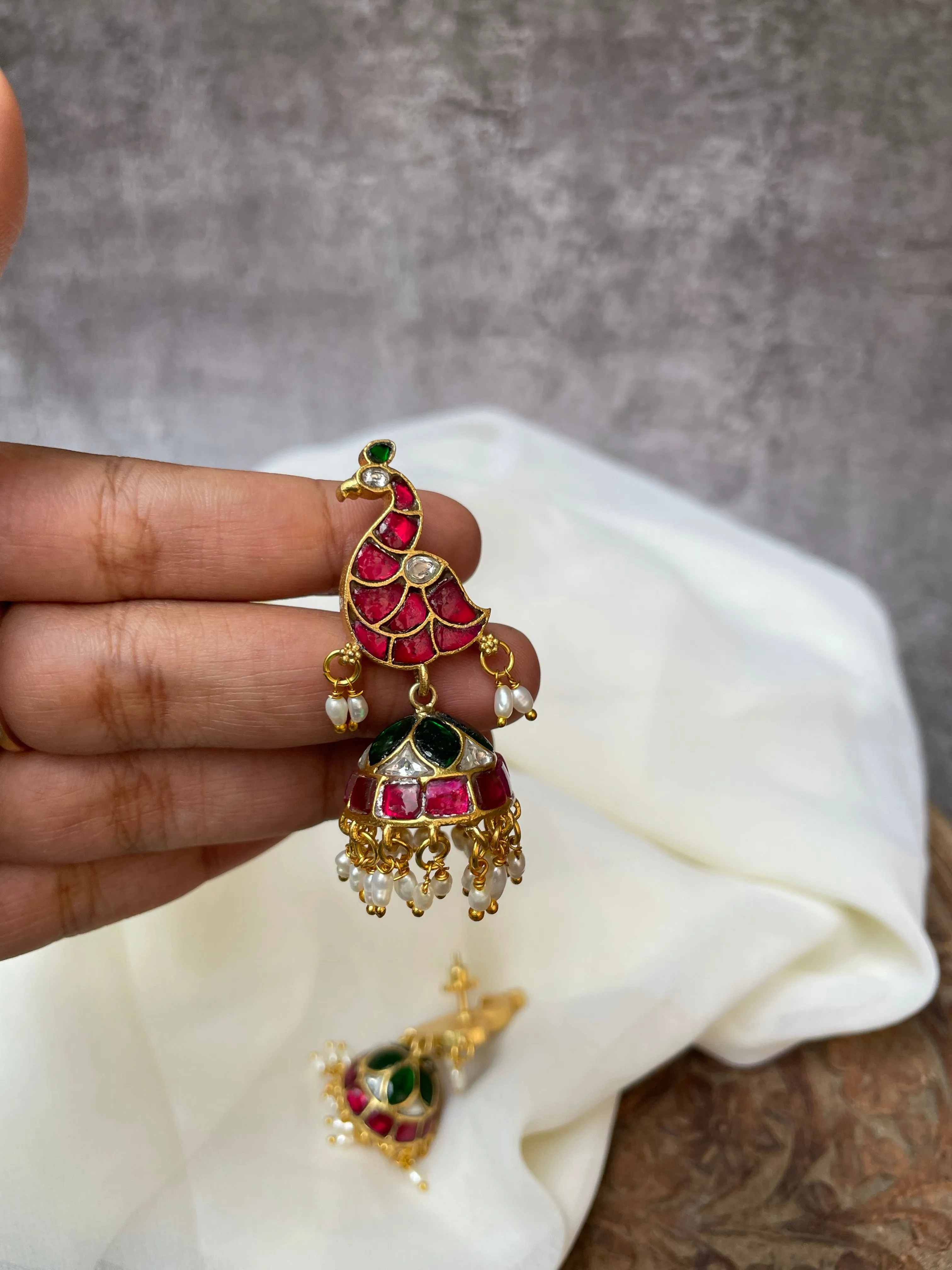 Kundan bird Jhumkas and studs