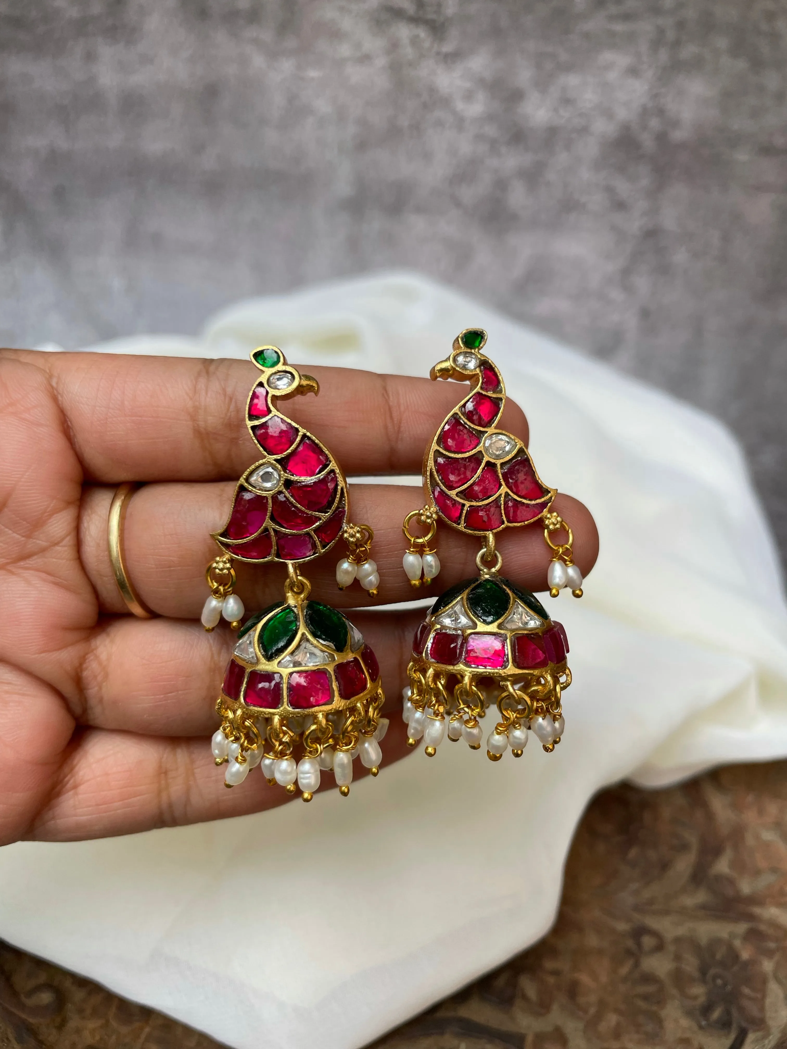 Kundan bird Jhumkas and studs