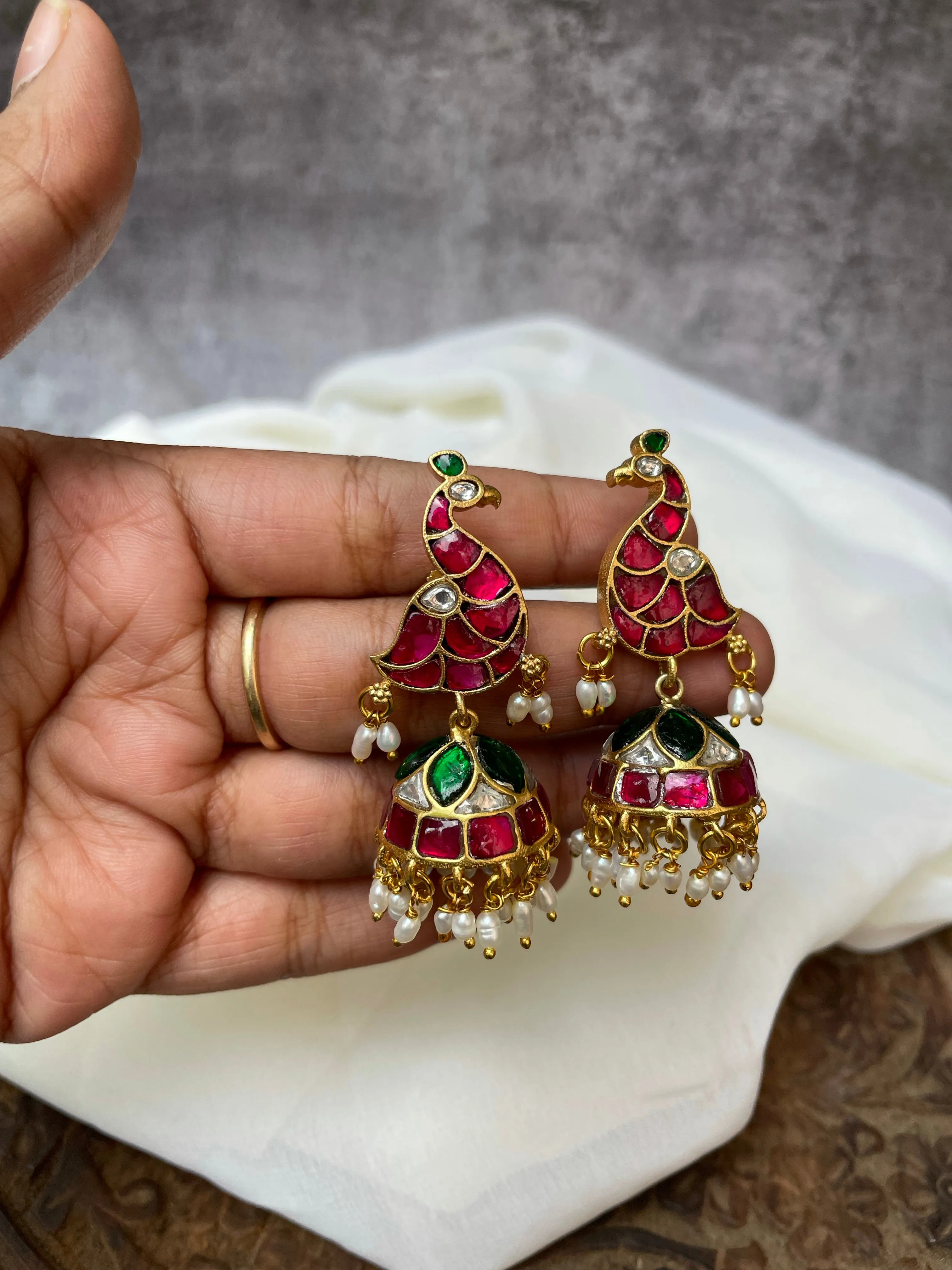 Kundan bird Jhumkas and studs