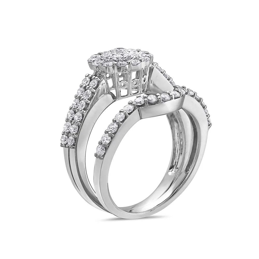 Ladies 14k White Gold Halo With 1.40 CT Bridal Set