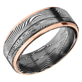 Lashbrook 8MM TightWeave Damascus Wedding Band with Rose Gold Edge