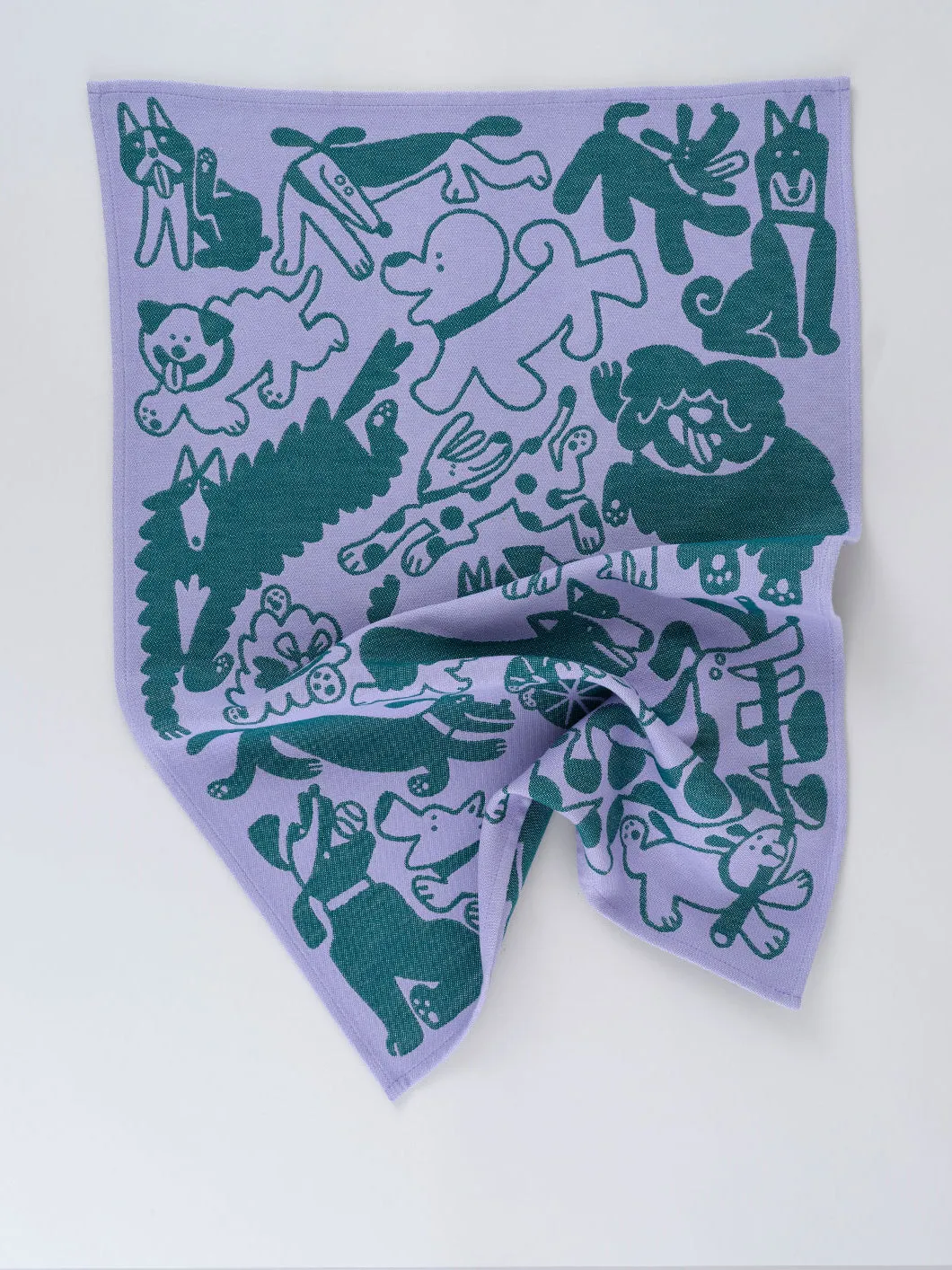 Lilac & Green Dogs Day Out Tea Towel