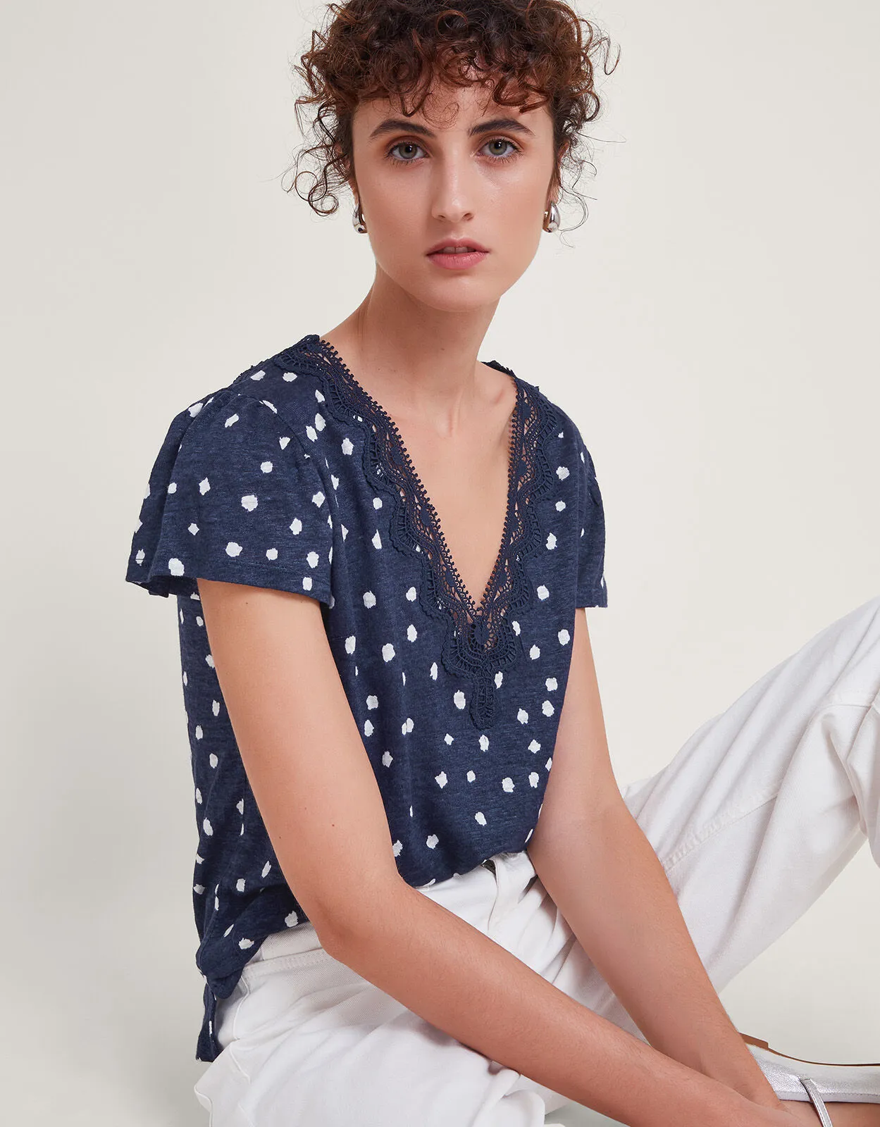 Mackie Spot Linen Top Blue