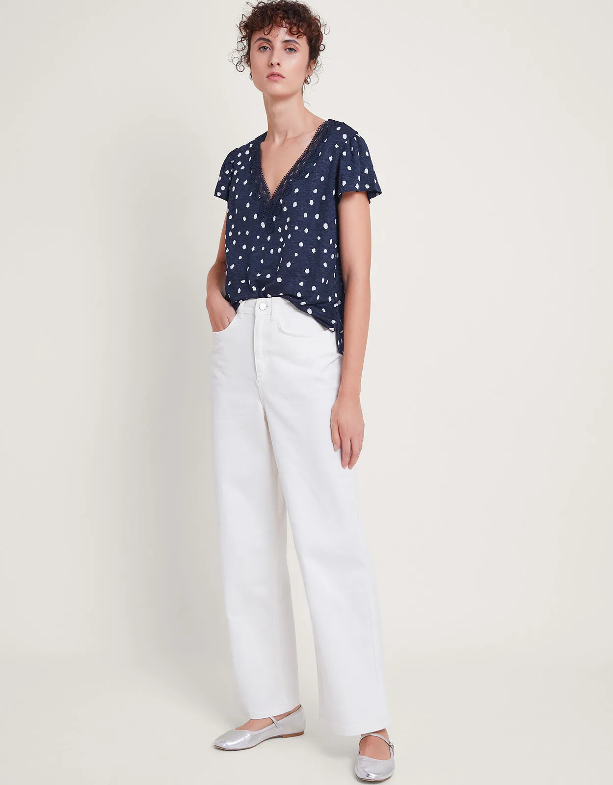 Mackie Spot Linen Top Blue