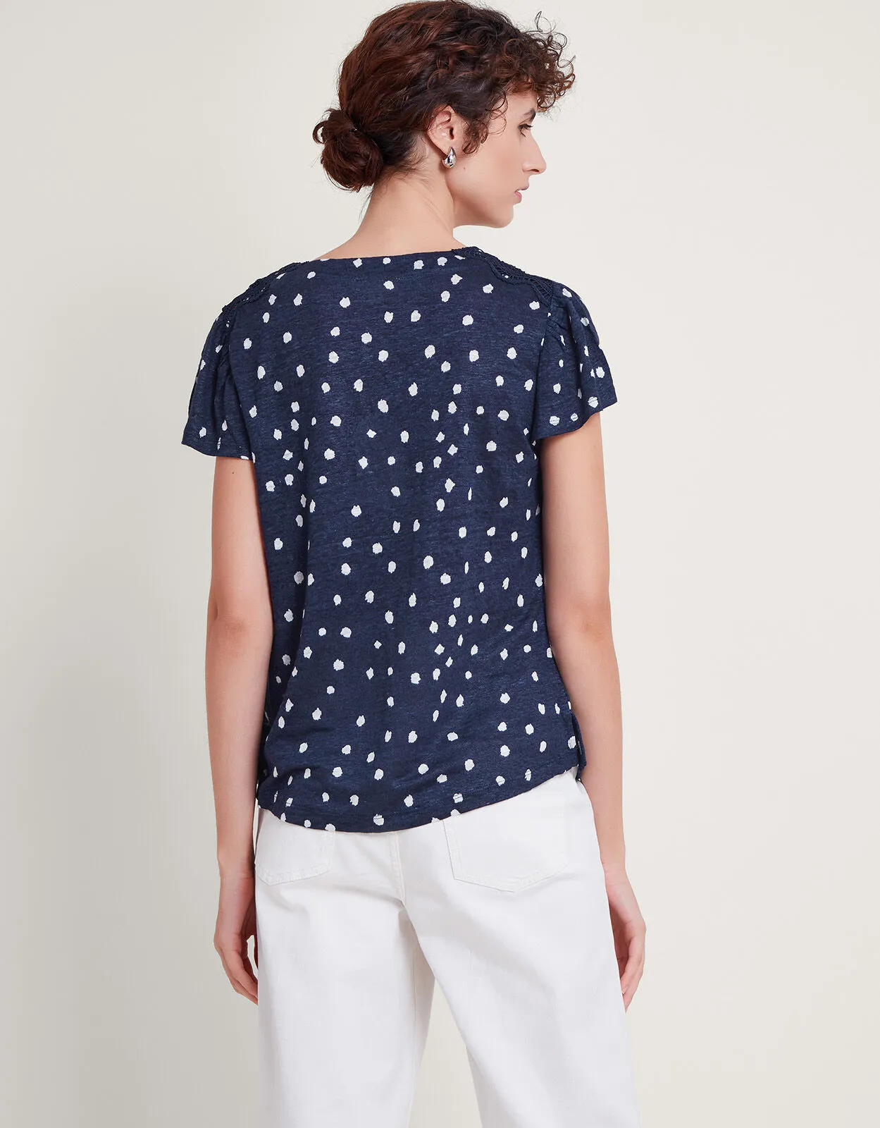 Mackie Spot Linen Top Blue